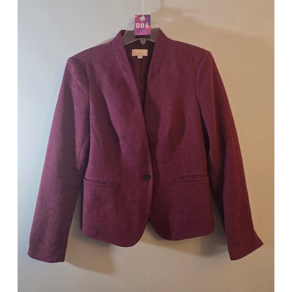 LOFT Women Blazer Burgundy Textured One Button Professional Office Wear Size 6